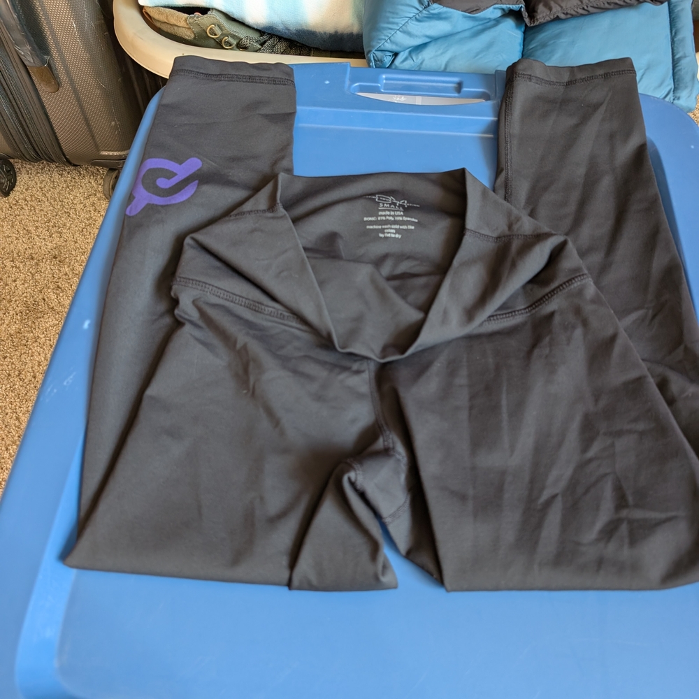 Peloton Black Leggings with Purple Logo